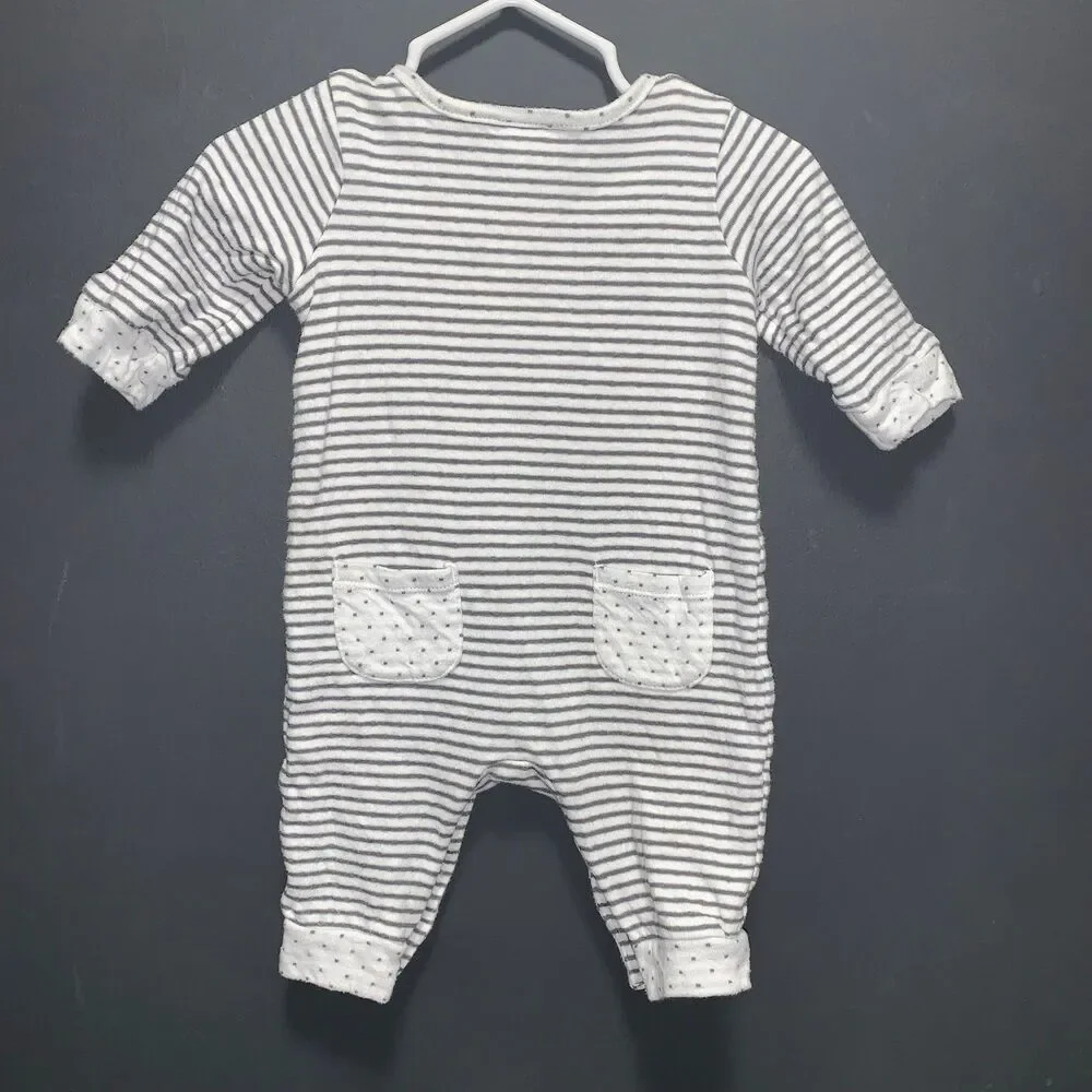 Gymboree Newborn  Essentials Romper 0-3m Gray Striped Polka Dot